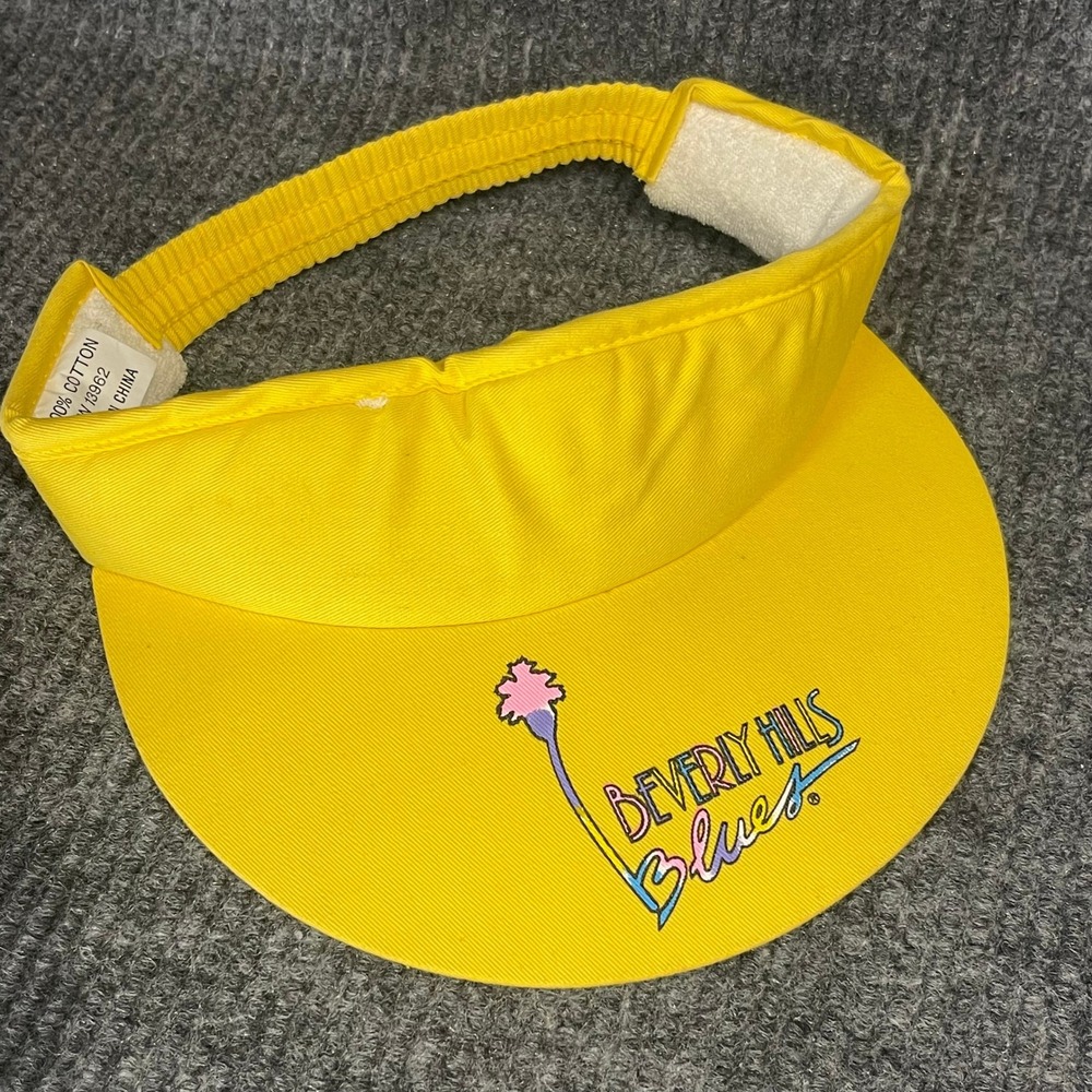 Vintage 90s Beverly Hills Blues Sun Visor OS Yellow Palm Tree Neon Logo‎ Resort
